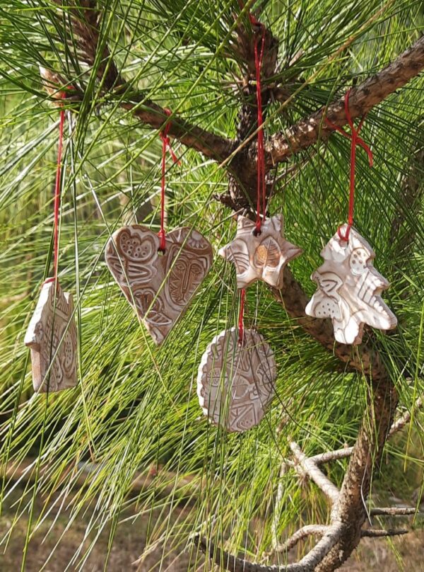 Set of 5 Ornaments ‘Cloud, Tree, Flower, Disk, Heart’