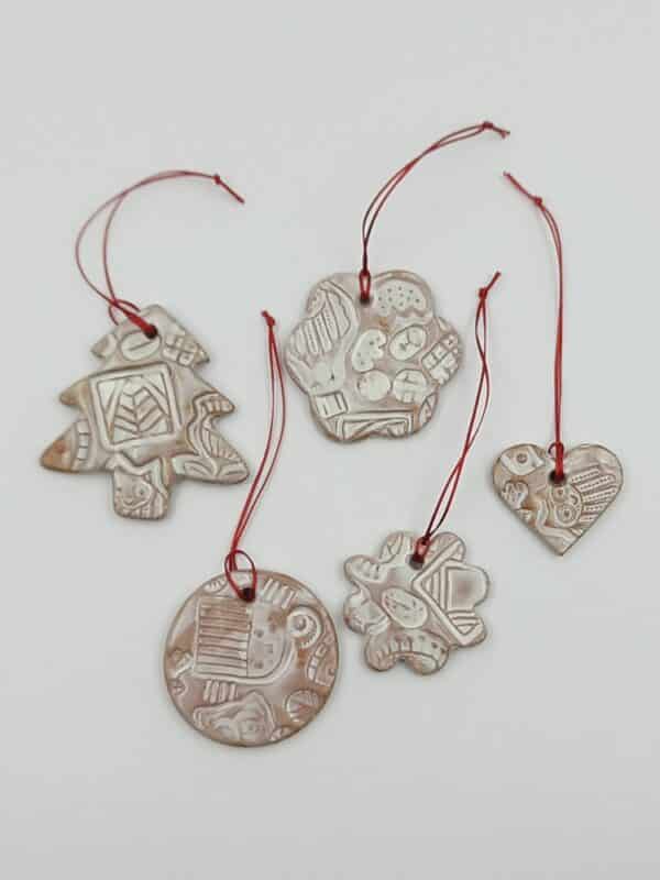 Set of 5 Ornaments ‘Cloud, Tree, Flower, Disk, Heart’